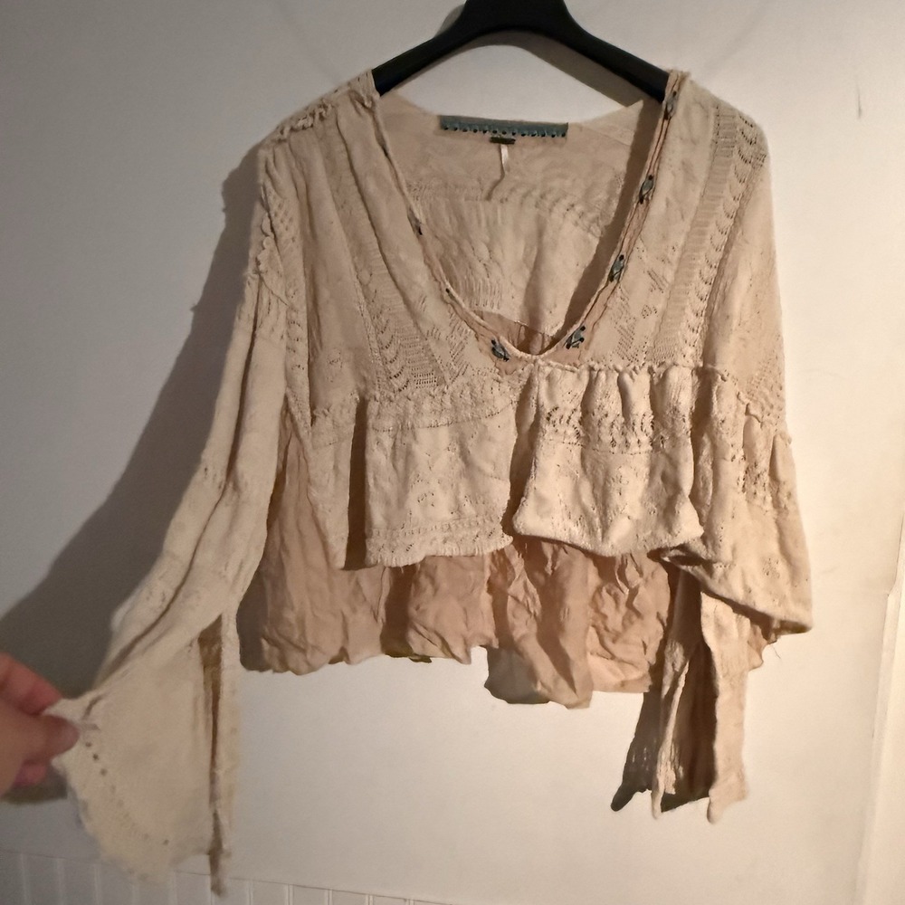 Free People Stargazing Embroidered V Neck Sweater Top Medium Boho Festival